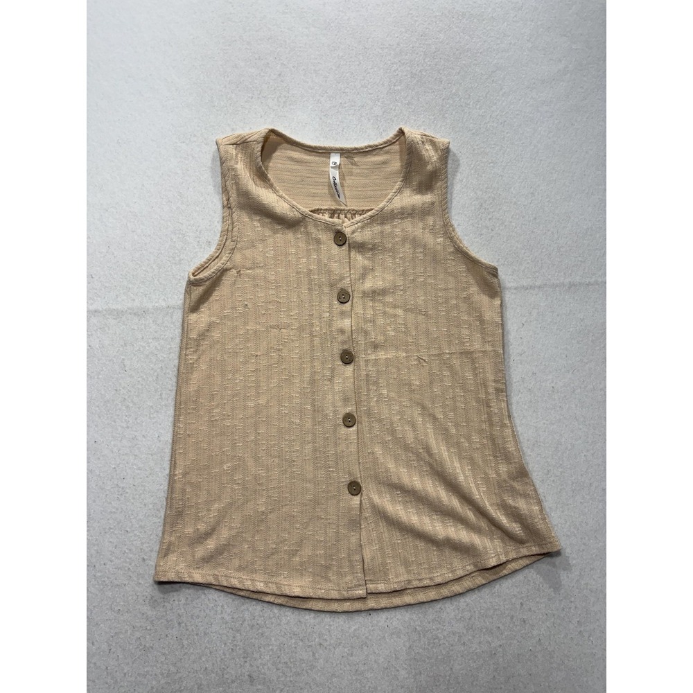 NY Collection Tank Top Womens Small Beige Button Front Scoop Neck Knit RKU0378